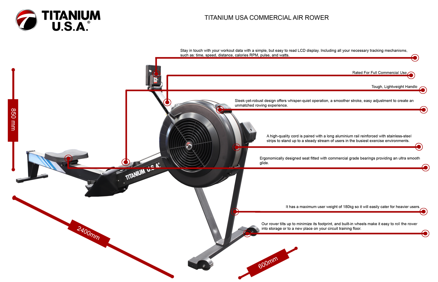 TITANIUM USA COMMERCIAL AIR ROWER