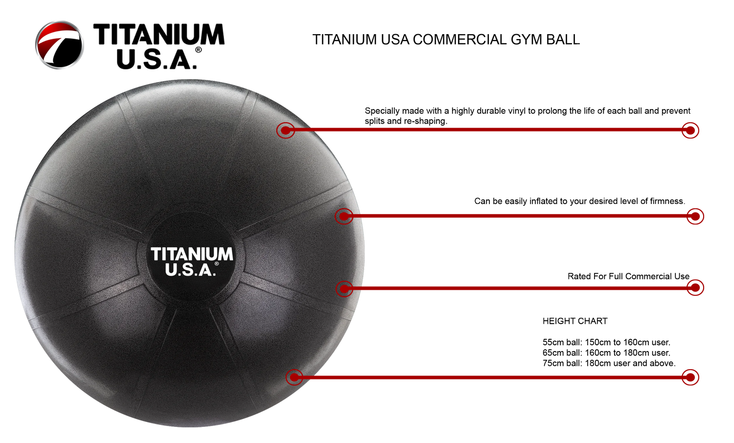 TITANIUM USA 65CM COMMERCIAL GYM BALL