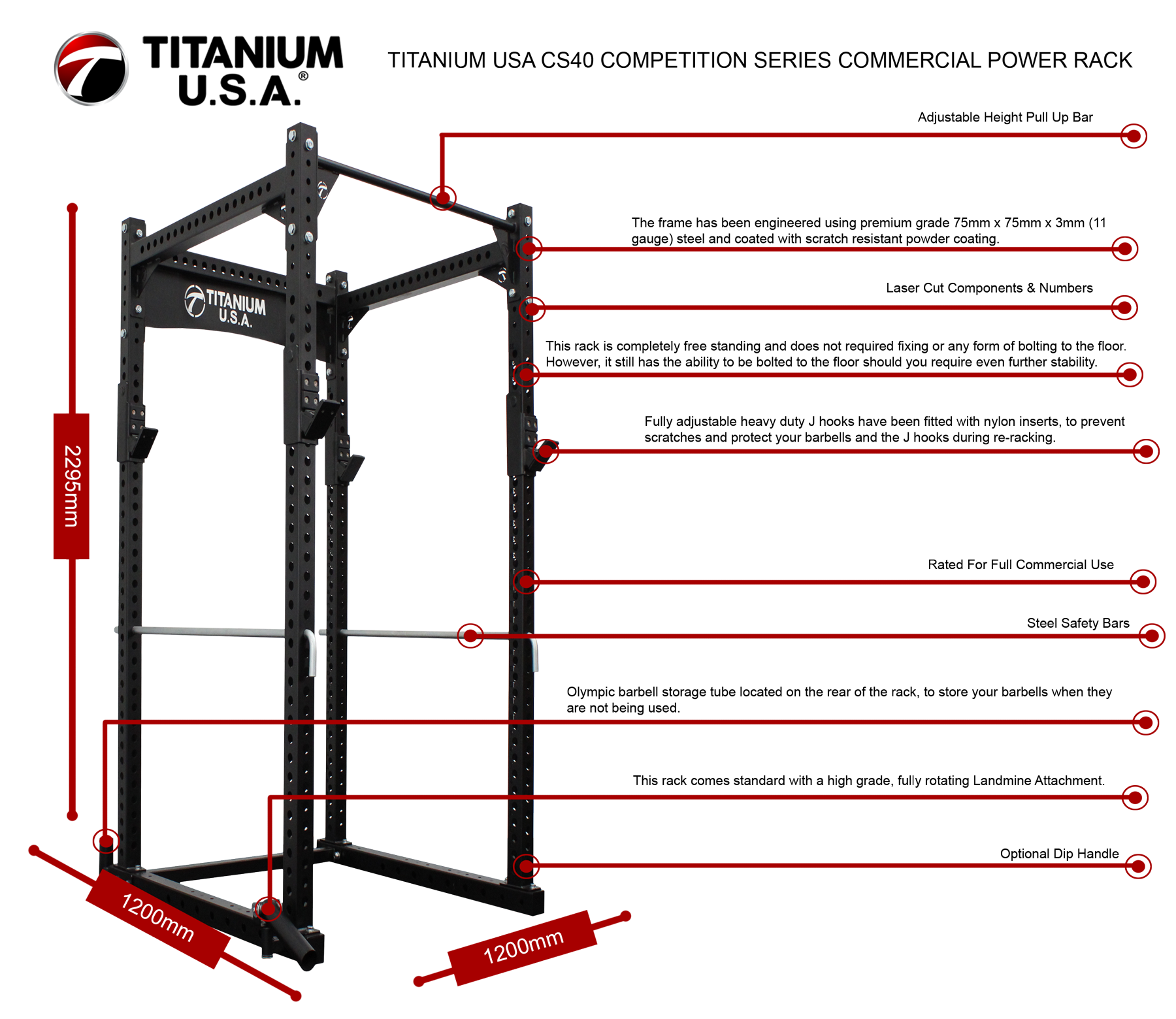 TITANIUM USA CS40 COMPETITION SERIES COMMERCIAL POWER RACK