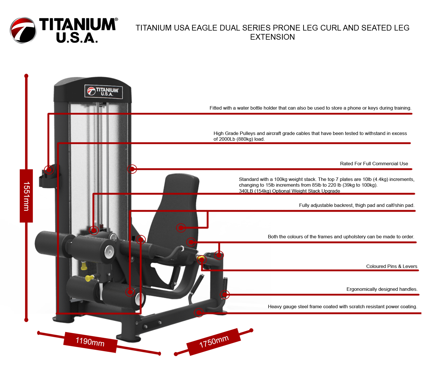 TITANIUM USA EAGLE DUAL SERIES PRONE LEG CURL AND SEATED LEG EXTENSION