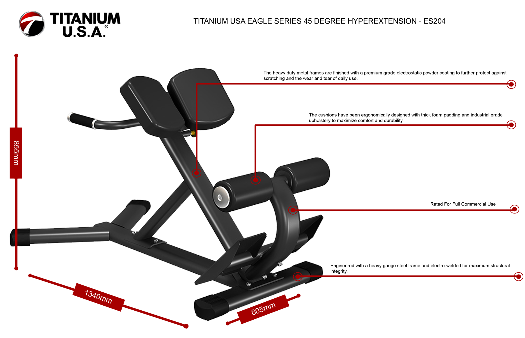 TITANIUM USA EAGLE SERIES 45 DEGREE HYPEREXTENSION - ES204