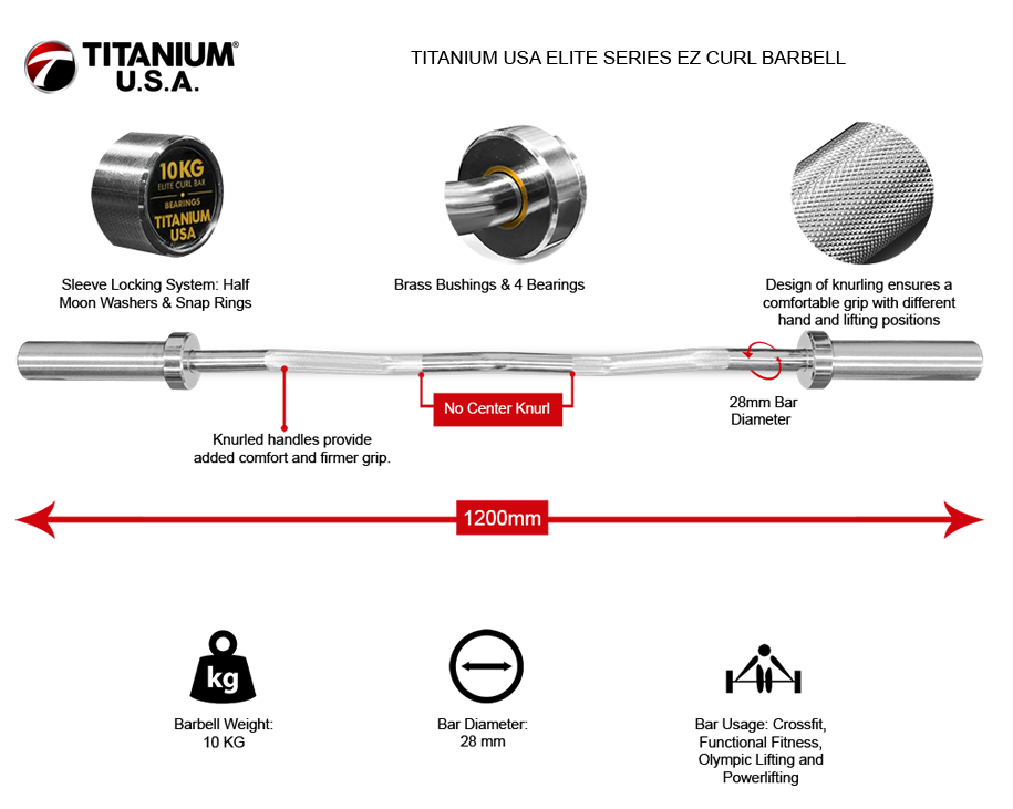 TITANIUM USA ELITE SERIES EZ CURL BARBELL