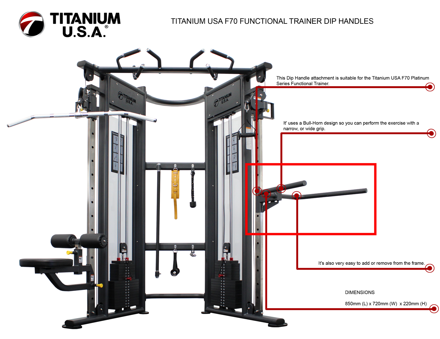 TITANIUM USA F70 FUNCTIONAL TRAINER DIP HANDLES