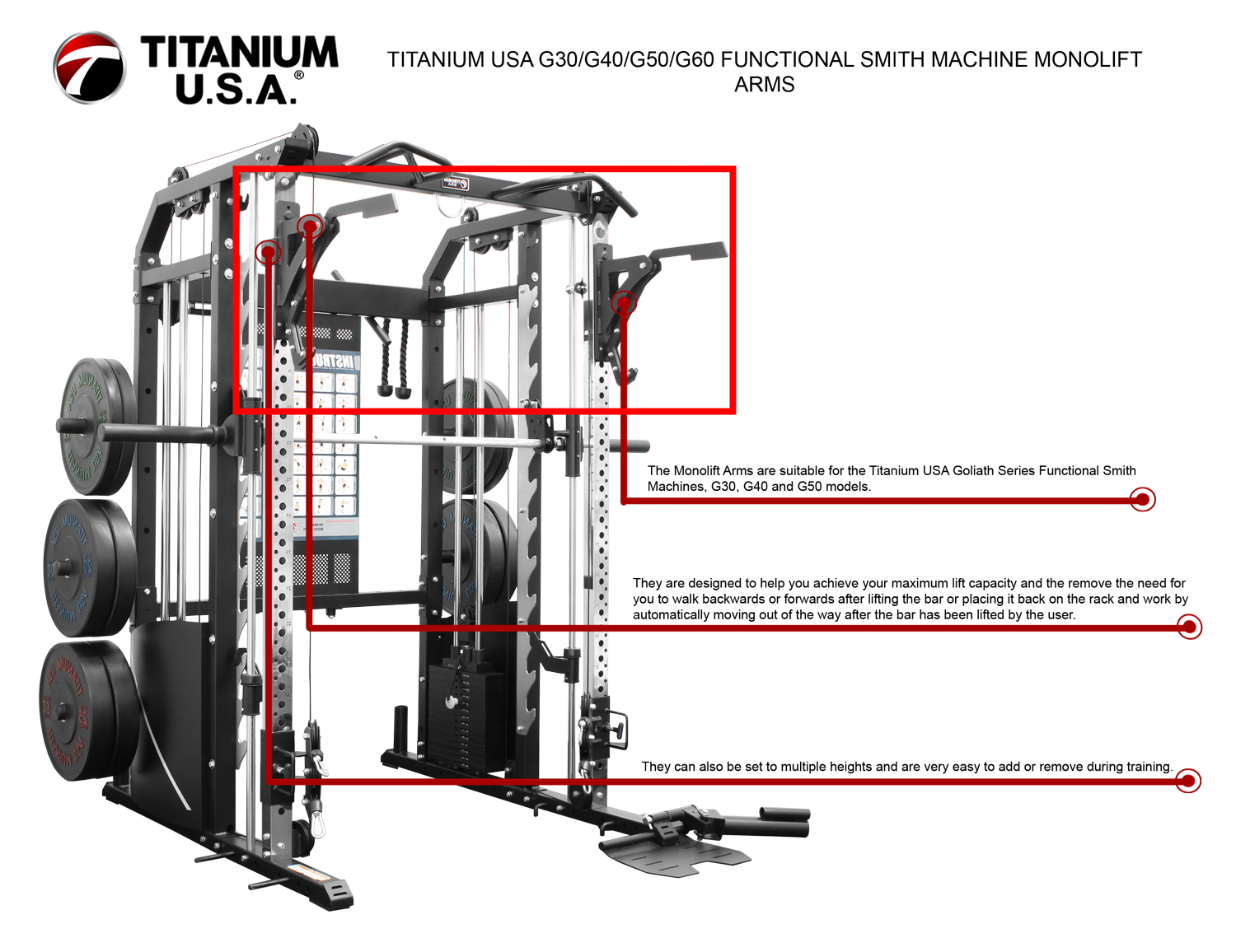 TITANIUM USA G30/G40/G50/G60 FUNCTIONAL SMITH MACHINE MONOLIFT ARMS