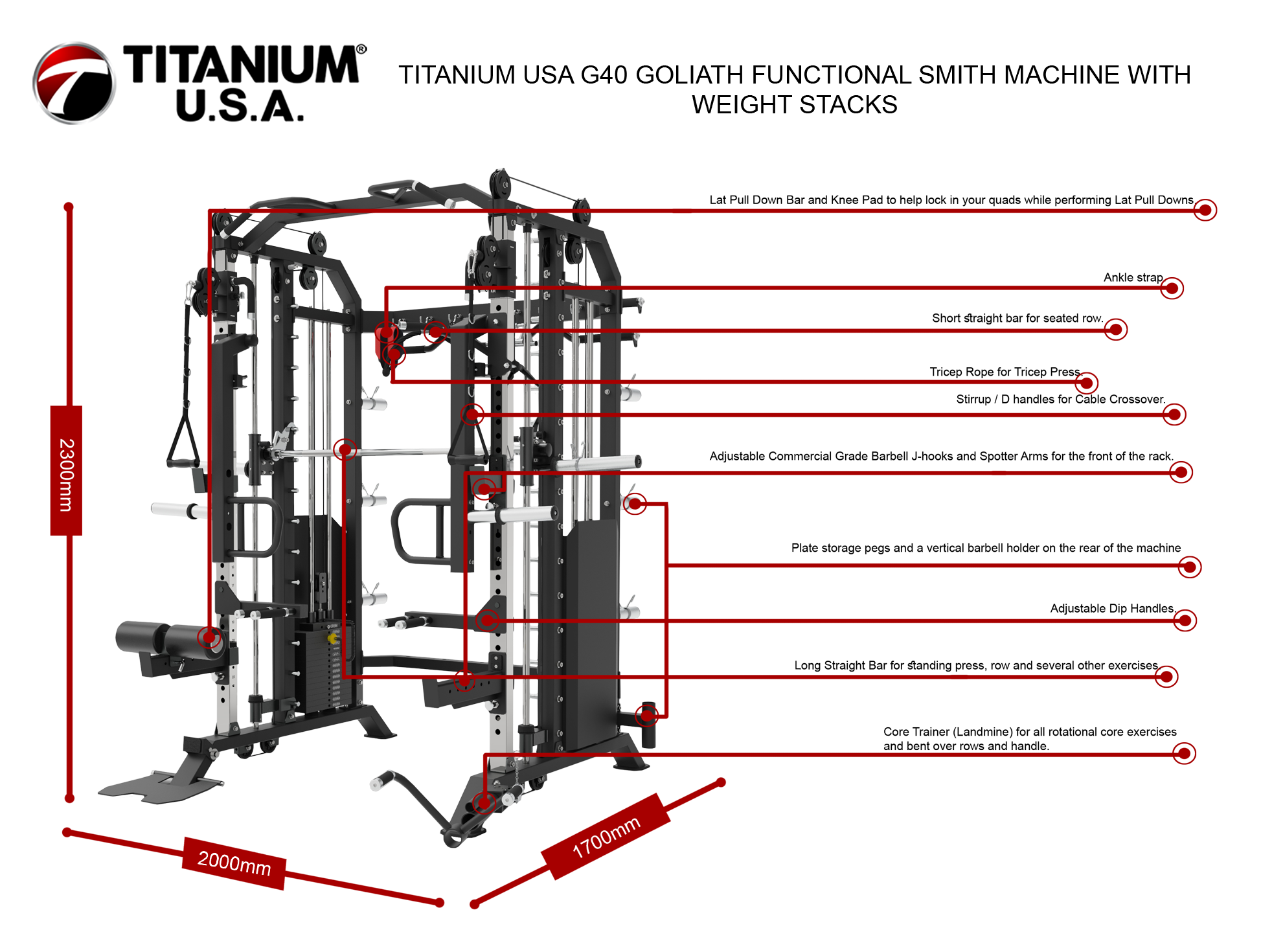 TITANIUM USA G40 GOLIATH FUNCTIONAL SMITH MACHINE WITH WEIGHT STACKS