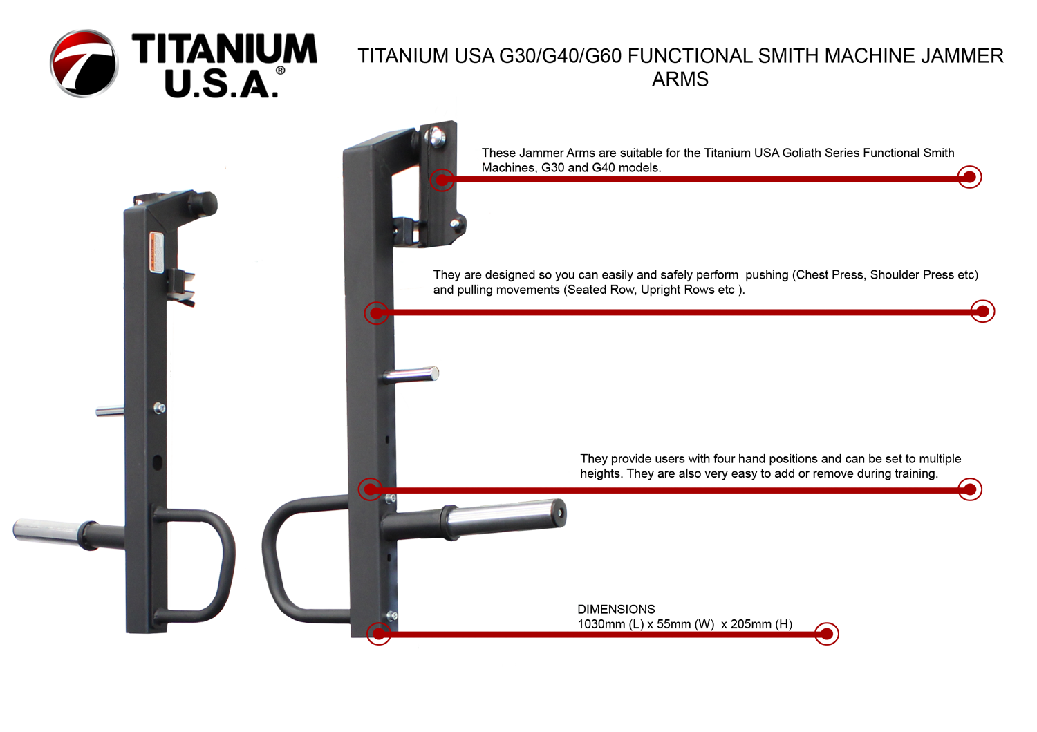 TITANIUM USA G30/G40/G60 FUNCTIONAL SMITH MACHINE JAMMER ARMS