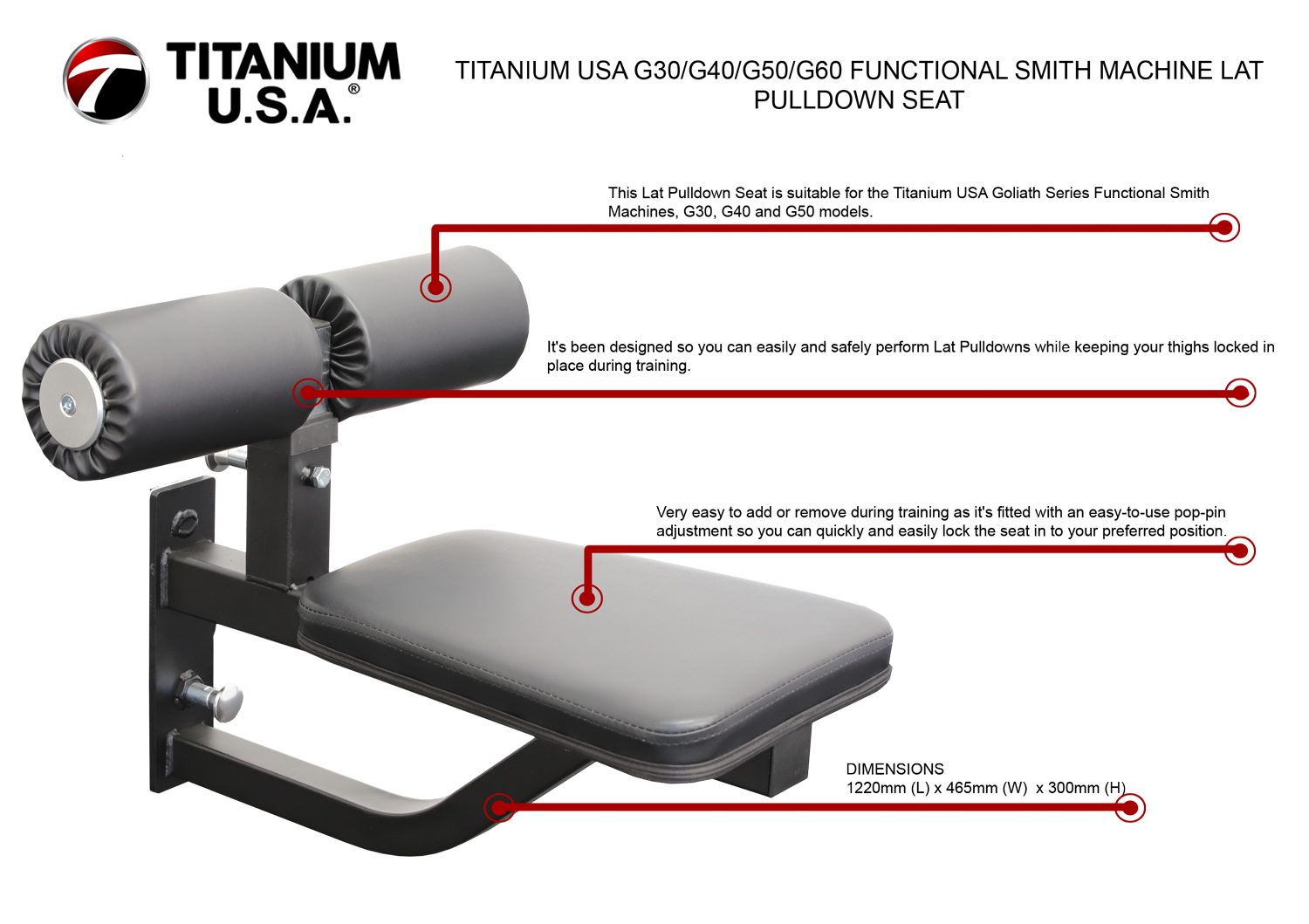 TITANIUM USA G30/G40/G50/G60 FUNCTIONAL SMITH MACHINE LAT PULLDOWN SEAT