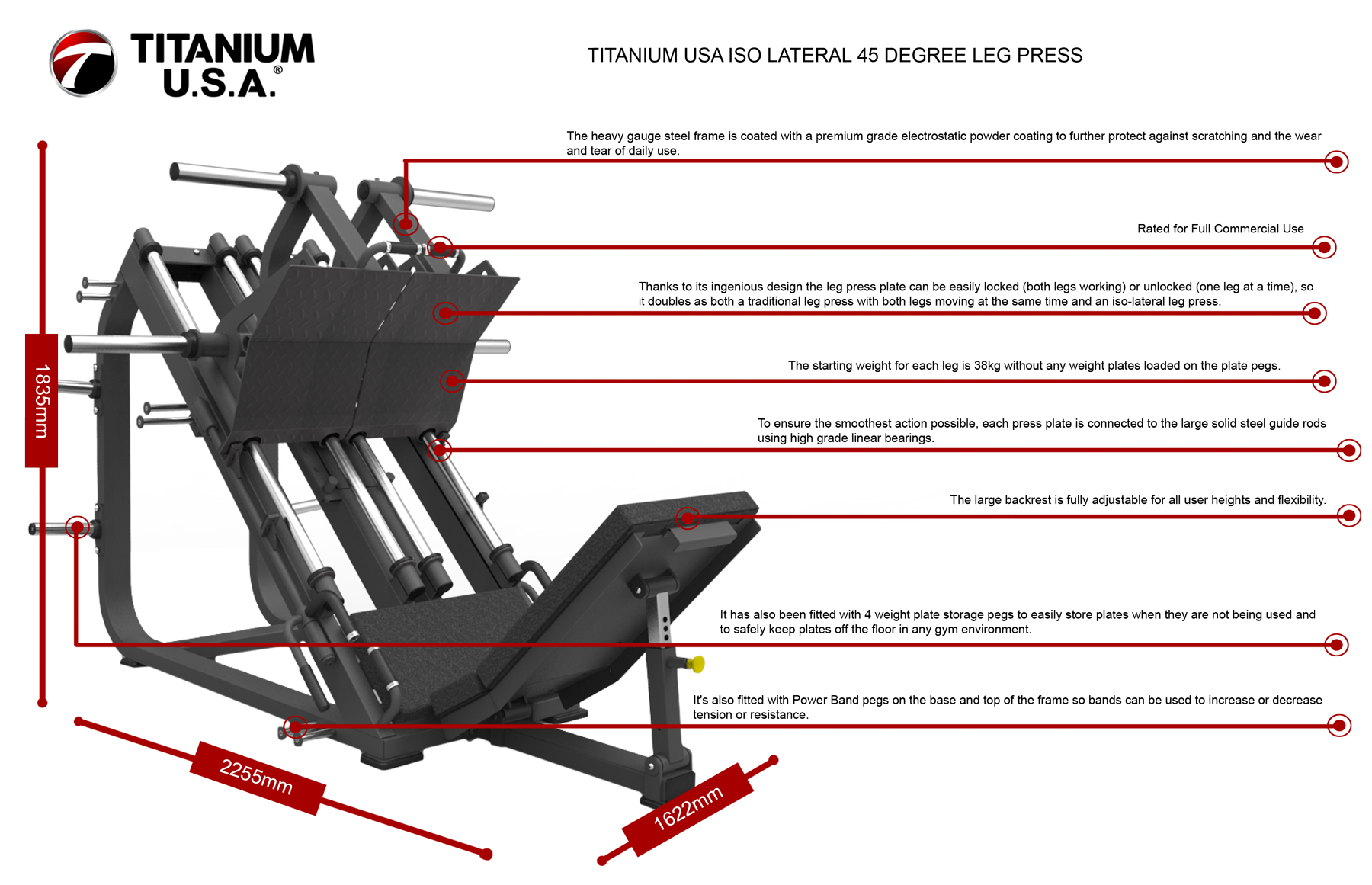 TITANIUM USA ISO LATERAL 45 DEGREE LEG PRESS