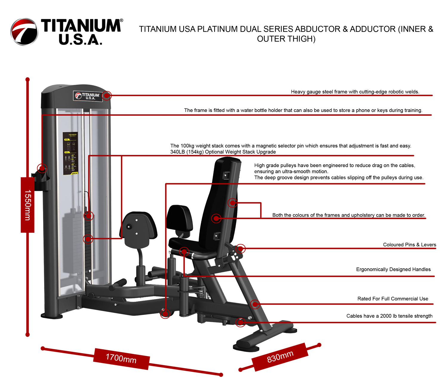 TITANIUM USA PLATINUM DUAL SERIES ABDUCTOR & ADDUCTOR (INNER & OUTER THIGH)