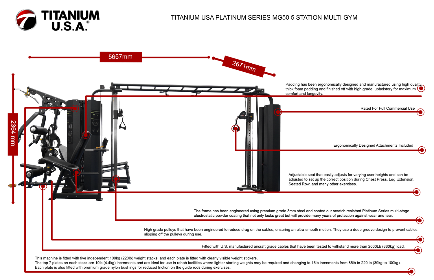 TITANIUM USA PLATINUM SERIES MG50 5 STATION MULTI GYM