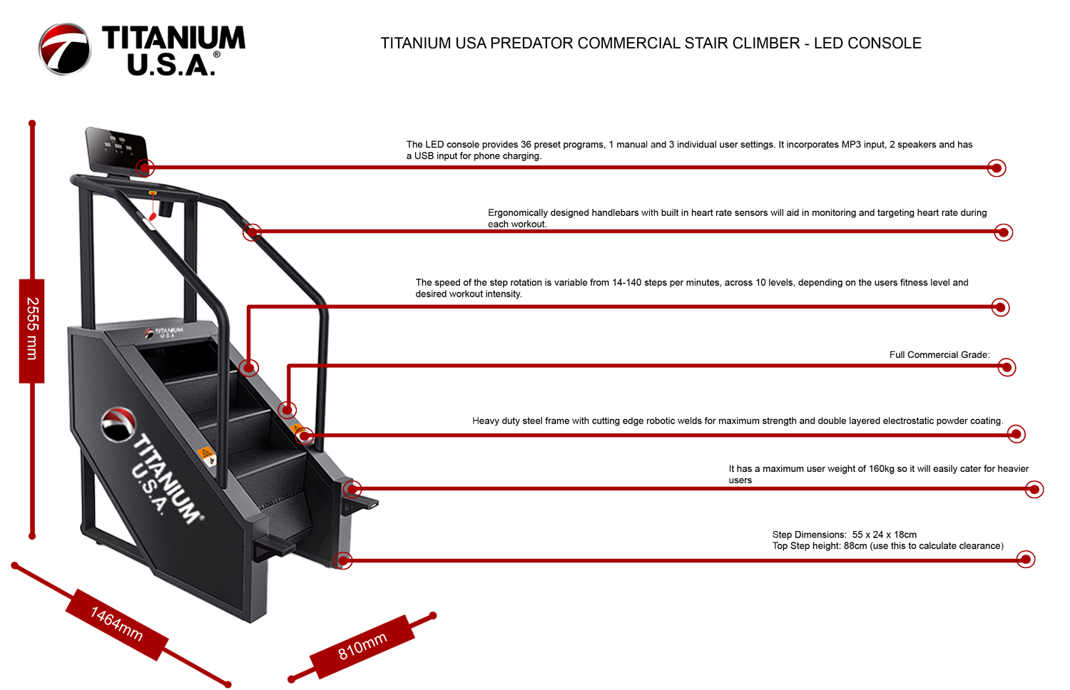 TITANIUM USA PREDATOR COMMERCIAL STAIR CLIMBER - LED CONSOLE