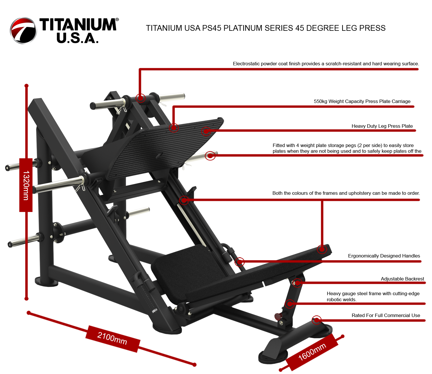 TITANIUM USA PS45 PLATINUM SERIES 45 DEGREE LEG PRESS