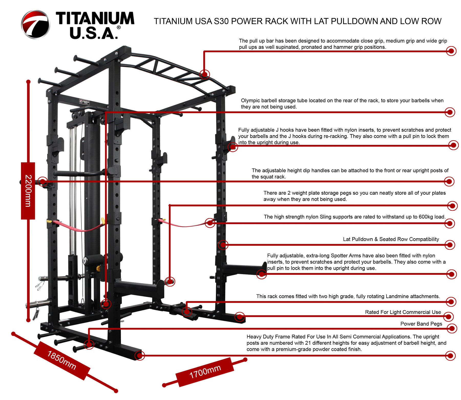 TITANIUM USA S30 POWER RACK WITH LAT PULLDOWN AND LOW ROW