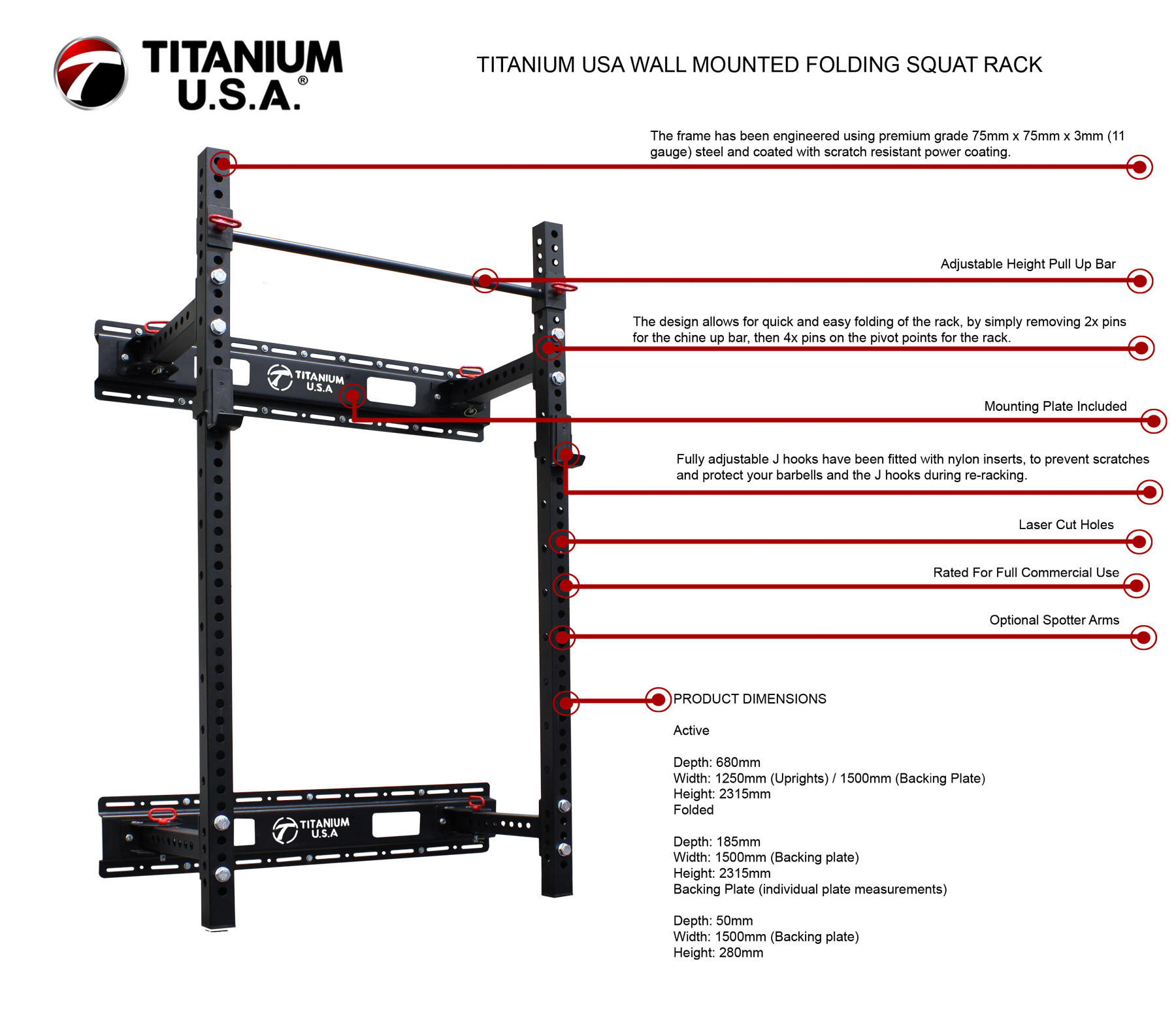 TITANIUM USA WALL MOUNTED FOLDING SQUAT RACK