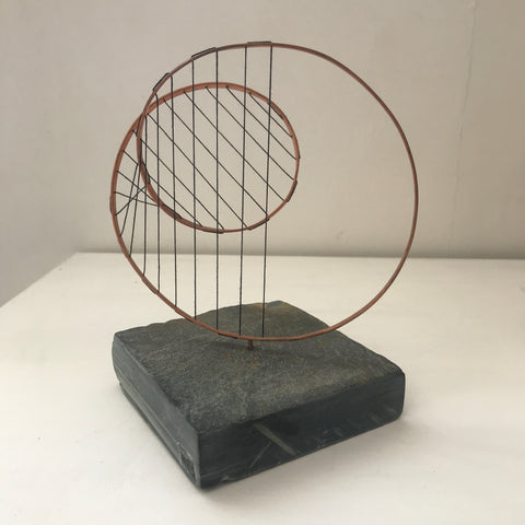 Small Sculpture made with copper and cotton thread on slate base