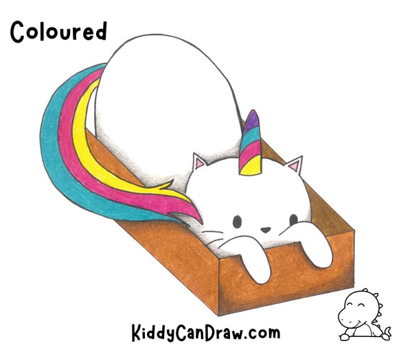 How To Draw A Peekaboo Unicorn Cat coloured