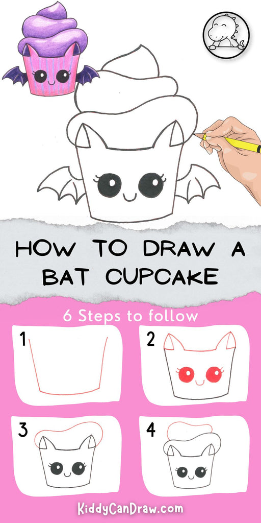 How To Draw a Bat Cupcake For Halloween
