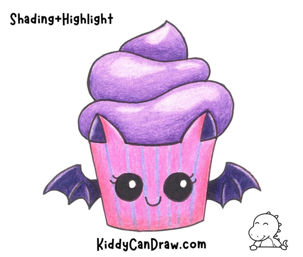 How To Draw a Bat Cupcake For Halloween Shading and highlight