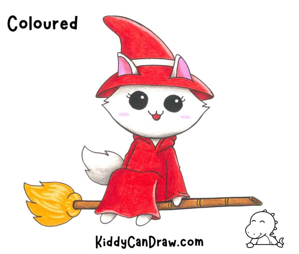 How To Draw a Cute Kitty Witch Colored