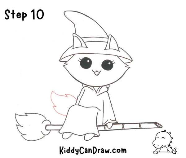 How To Draw a Cute Kitty Witch Step 10