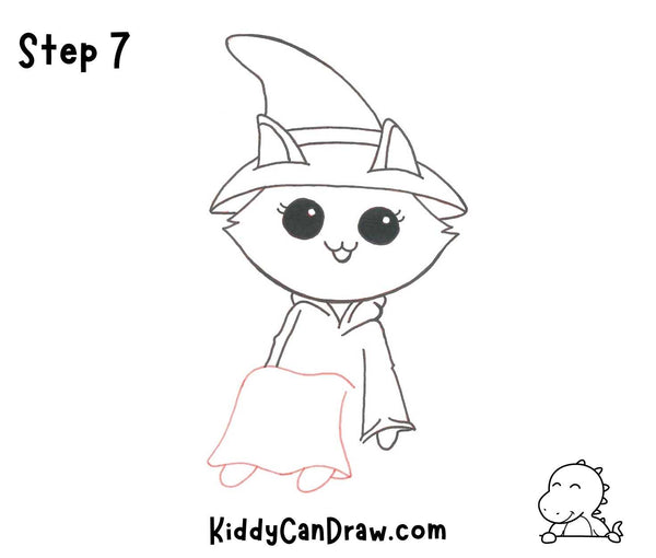 How To Draw a Cute Kitty Witch Step 7