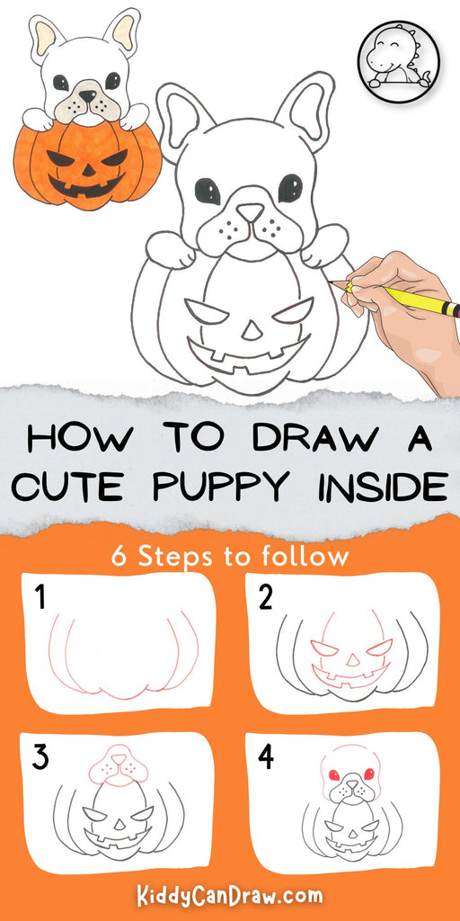 How To Draw a Cute Puppy inside Halloween Pumpkin