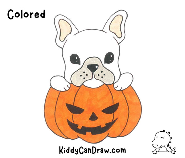 How To Draw a Cute Puppy inside Halloween Pumpkin Colored
