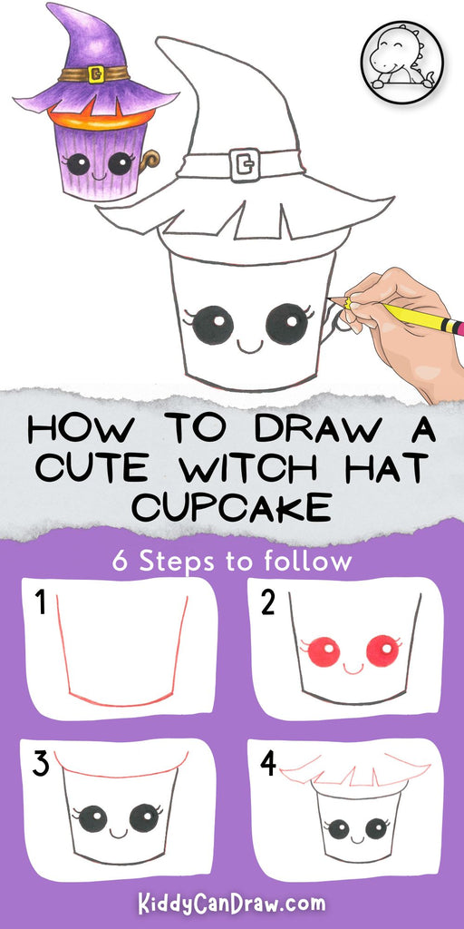 How To Draw a Cute Witch Hat Cupcake For Halloween