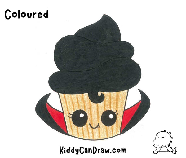 How To Draw a Dracula Cupcake Colored