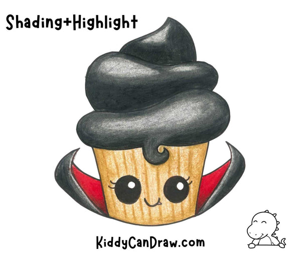 How To Draw a Dracula Cupcake with shading and highlight