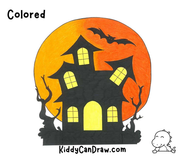 How To Draw a Haunted House Colored