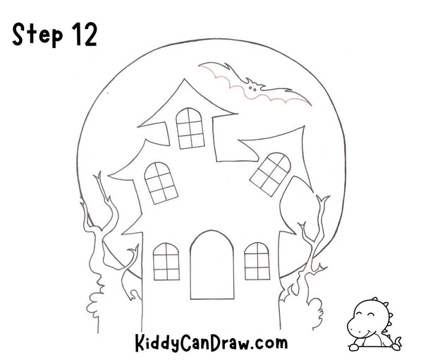 How To Draw a Haunted House Step 12