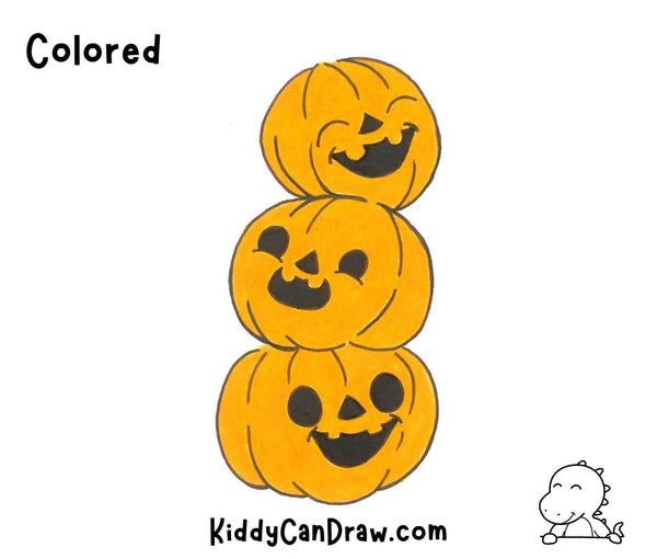 How To Draw a Stack Of Laughing Pumpkins Colored