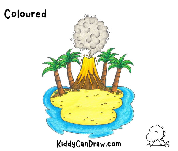 How To Draw a Volcano Island Coloured