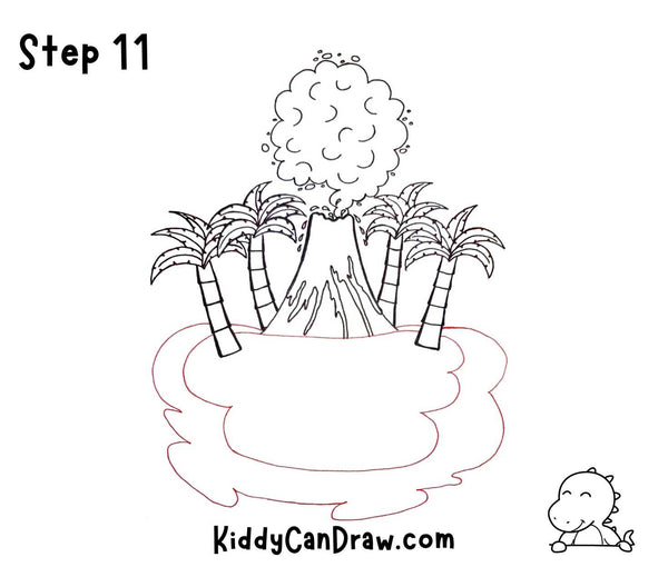 How To Draw a Volcano Island Step 11