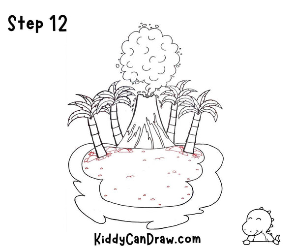 How To Draw a Volcano Island Step 12