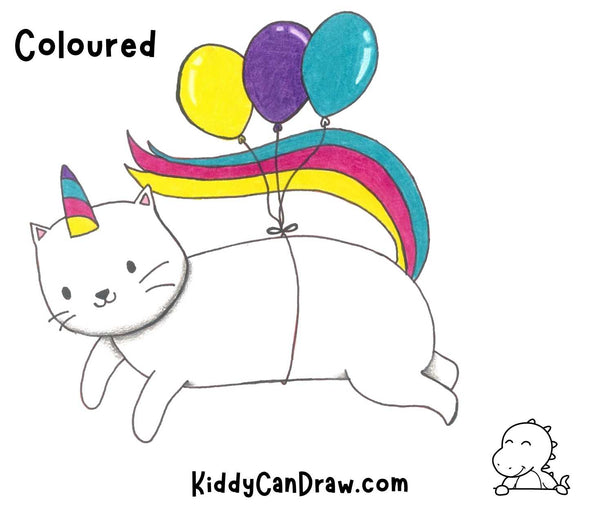 How to Draw A Flying Unicorn Cat Coloured