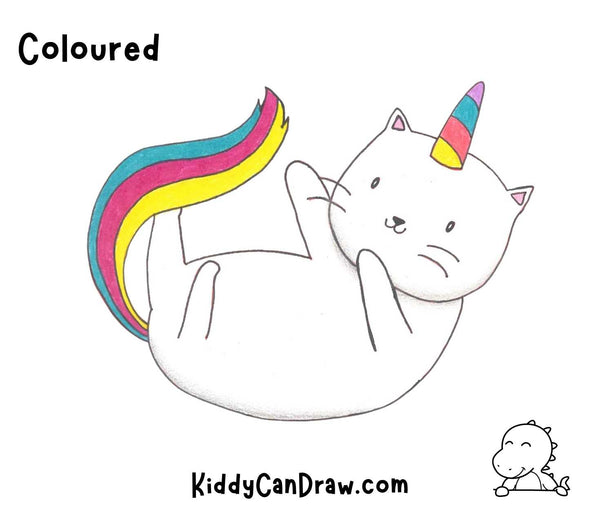 How to Draw a Playing Unicorn Cat Coloured