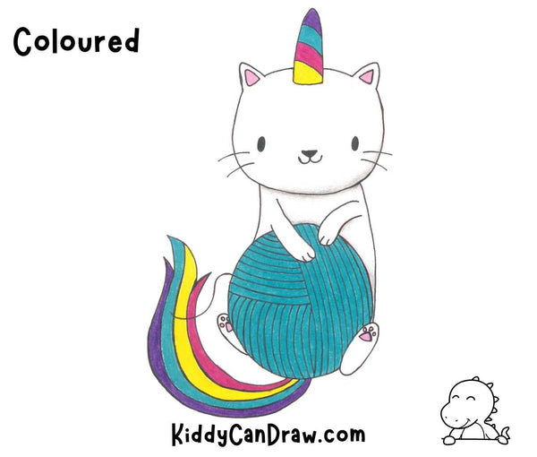 How to Draw a Unicorn Cat Yarn Coloured