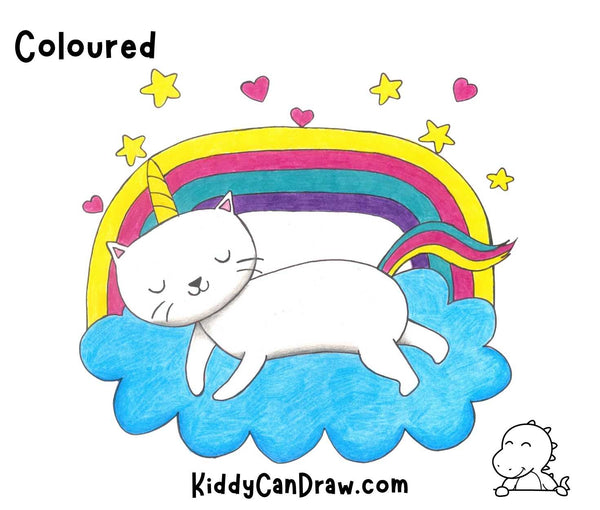 How to Draw a Unicorn Cat on a Cloud coloured