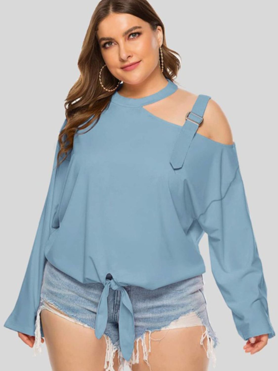 Plus Size Cold-Shoulder Tied Top – Lakes Shop