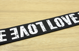 11/2 inch 38mm Wide Printed Love Letters Black Plush Comfortable Elastic -1 Yard - strapcrafts