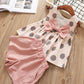 Humor Bear Summer Grils Clothes Korean Dot Girl Big Bow T-Shirt + Shorts Children Clothing Set Kids Suit