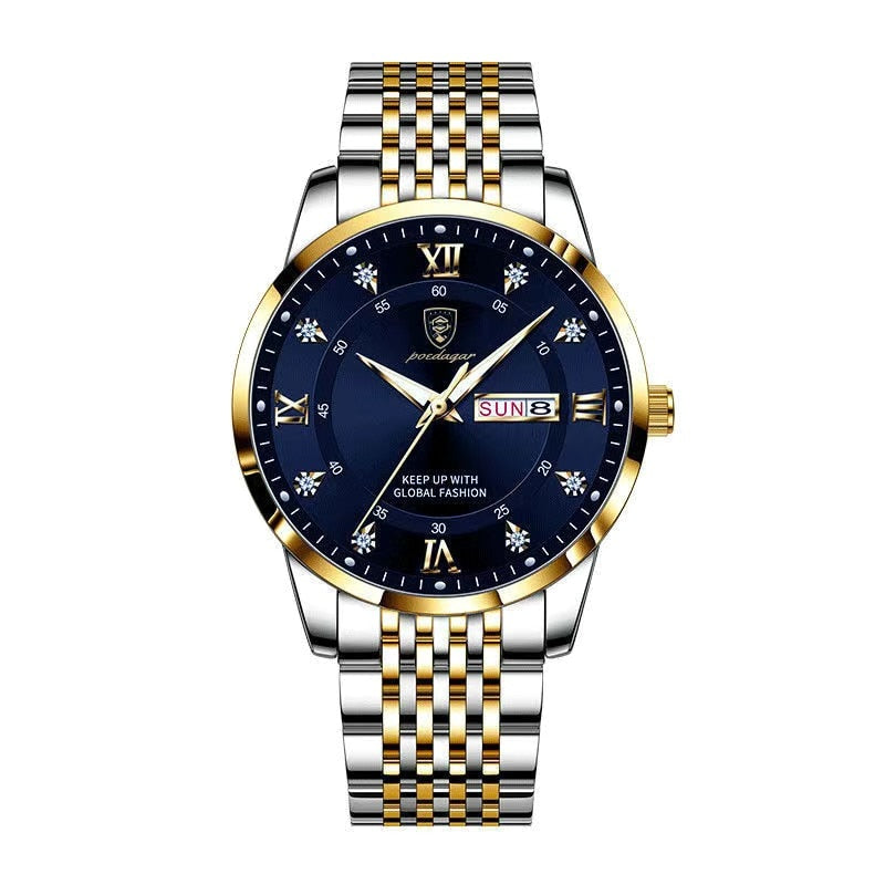 POEDAGAR Stainless Steel Wristwatch With Hidden Clasp And Date Men's Waterproof Luminous Quartz freeshipping - Nesell