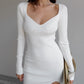 Elegant White Sweater Dress Women V-Neck Long Sleeve Knitted Bodycon Slit Mini Dress Autumn Spring freeshipping - Nesell