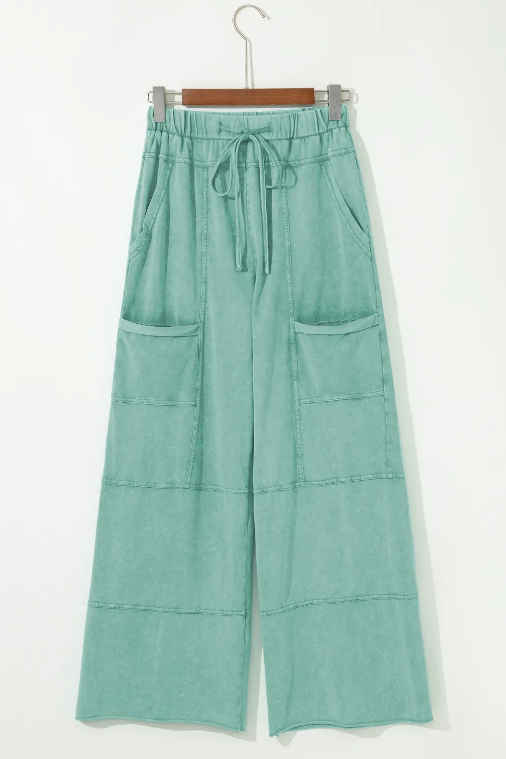 Mineral Wash Cargo Pants - High Waist Wide Leg Drawstring Pants - true-deals-club