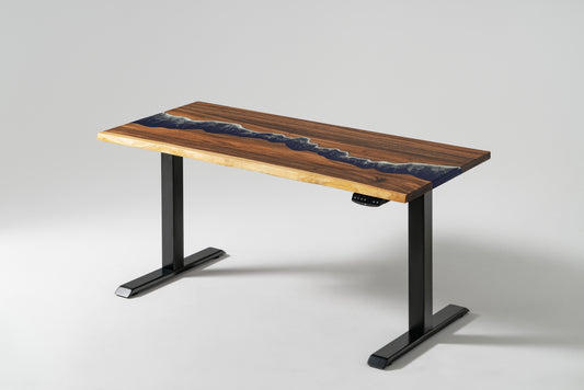 Desk Black Frame, Standing Desk, Desk, Tropical Hardwood, Stand-up Desk,  Live Edge Desk, Adjustable Standing Desk, Desk With Storage 