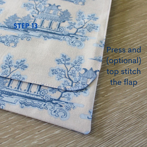 After pressing the bag, an optional extra is to top stitch the flap.