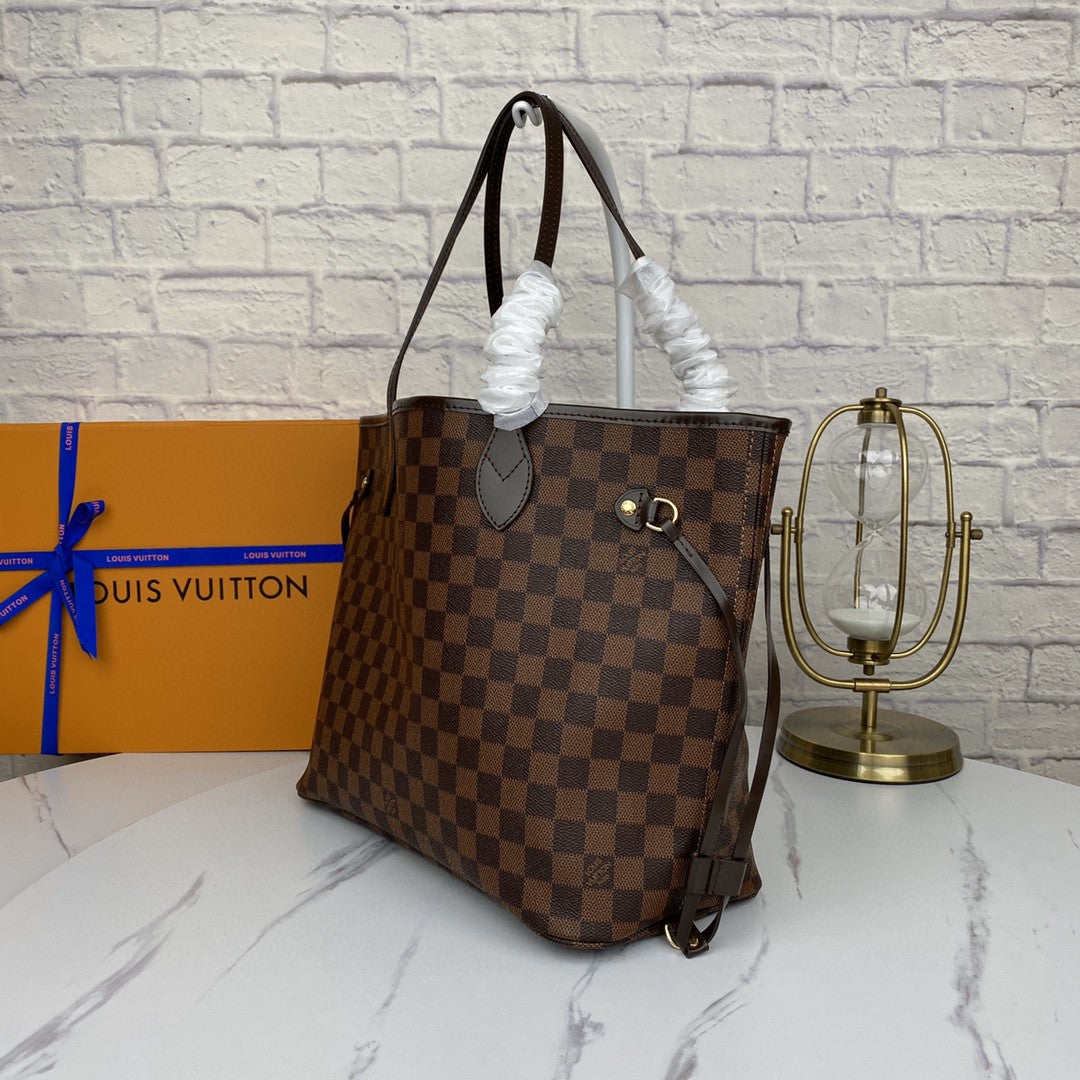 Louis Vuitton LV Neverfull Monogram Handbag Shoulder Bag Wallet Two Piece