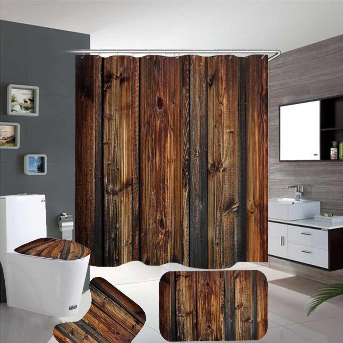 Retro Old Wood Door Bathroom Set
